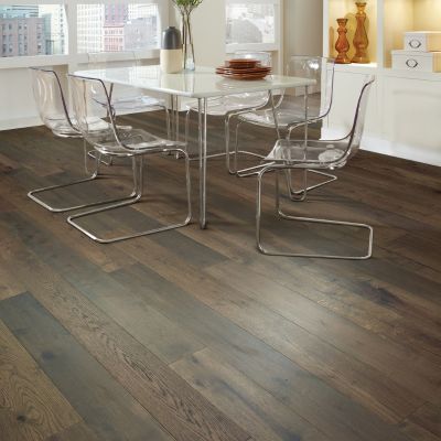 dark hardwood floors in a dining room